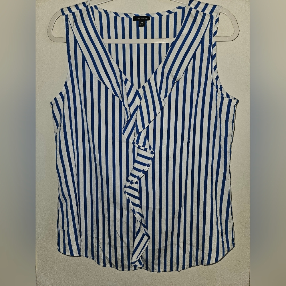 Ann Taylor Blue and White Striped Sleeveless Top